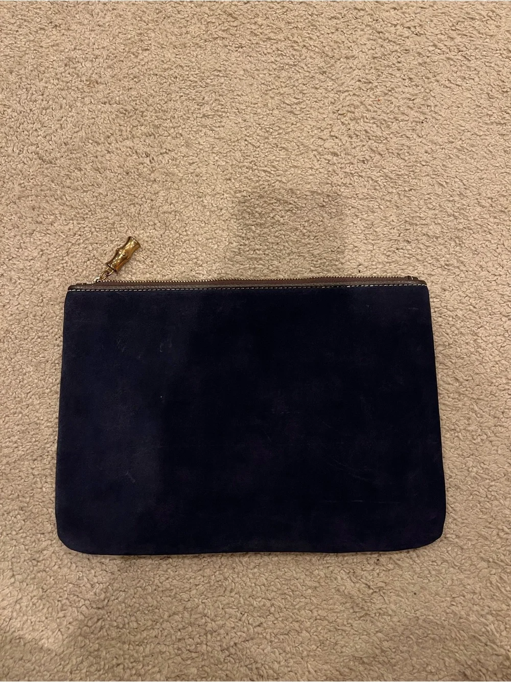 J. McLaughlin Navy Suede Zip Pouch with Gold Hardware